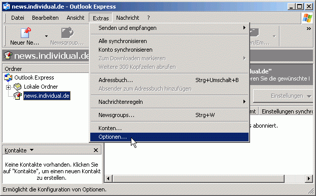 Men&uuml;: Extras / Optionen