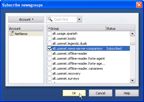 Select from list of newsgroups